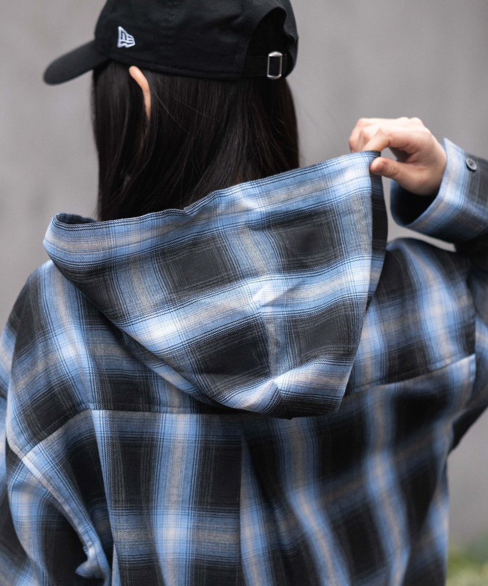 フードチェックシャツ