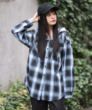 フードチェックシャツ
