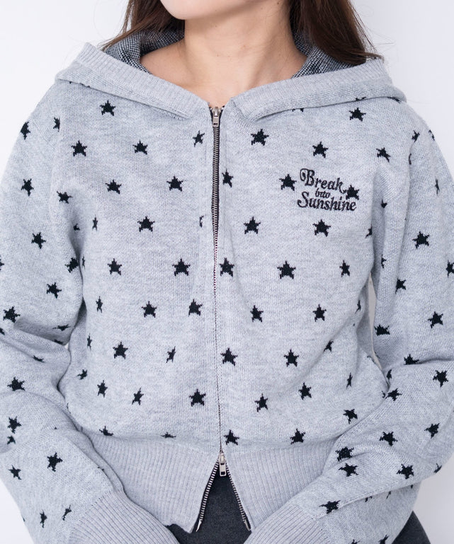 総柄ジャガードニットZIPパーカー