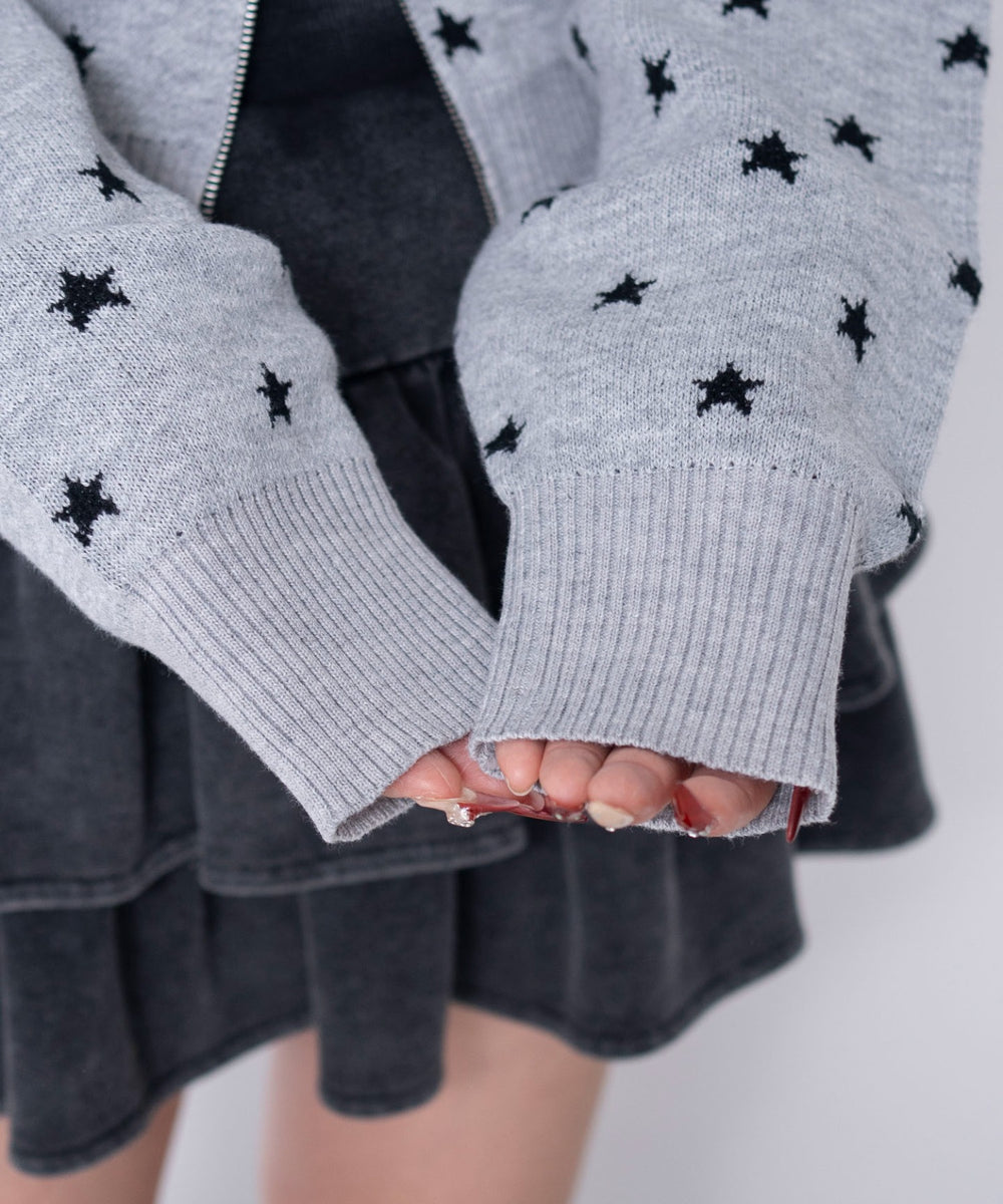 総柄ジャガードニットZIPパーカー