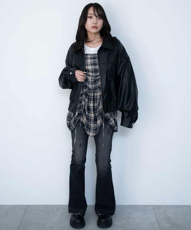 ブルーチェック１　モデル：159cm F着用