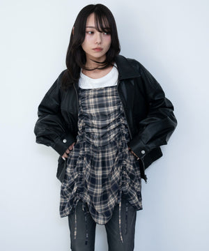 ブルーチェック１　モデル：159cm F着用