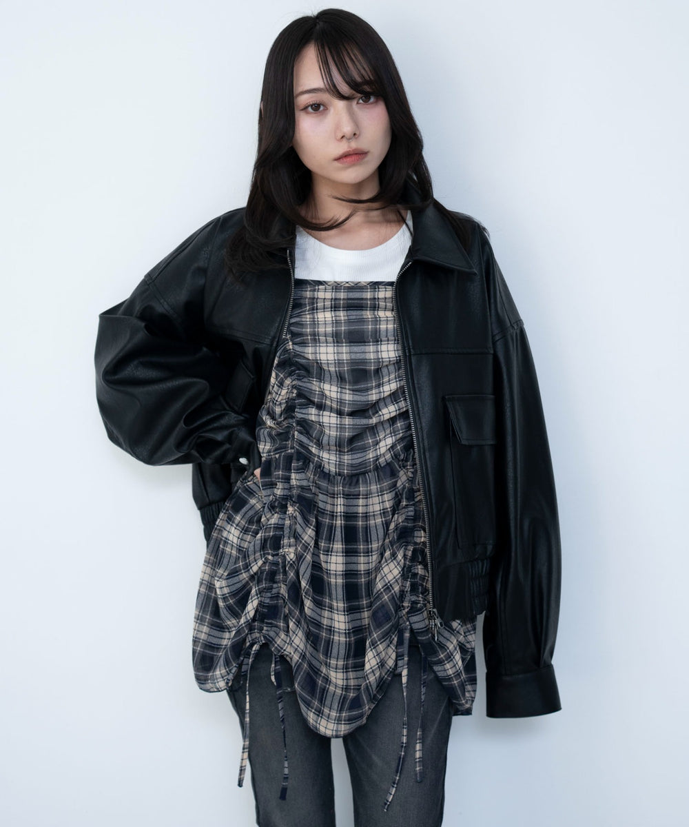 ブルーチェック１　モデル：159cm F着用