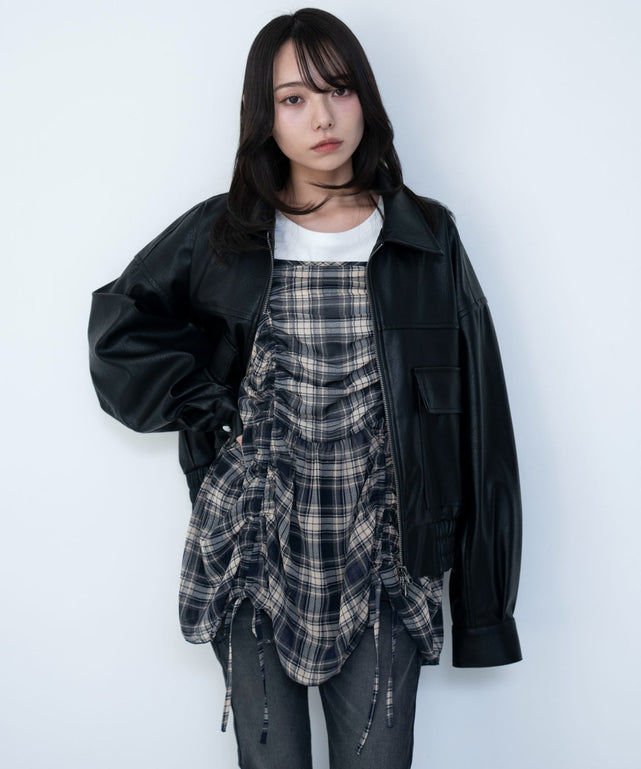 ブルーチェック１　モデル：159cm F着用