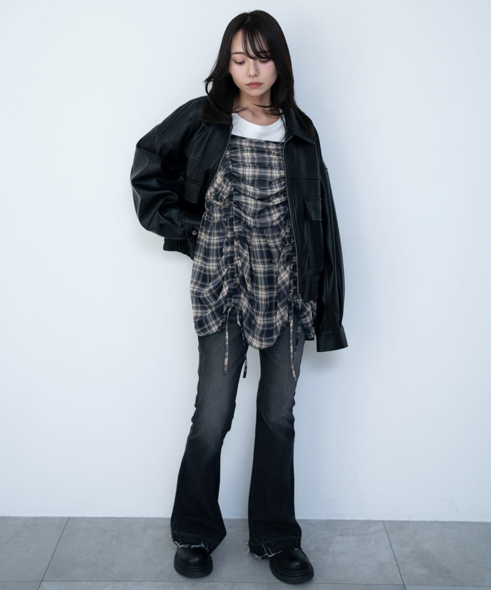 ブルーチェック１　モデル：159cm F着用