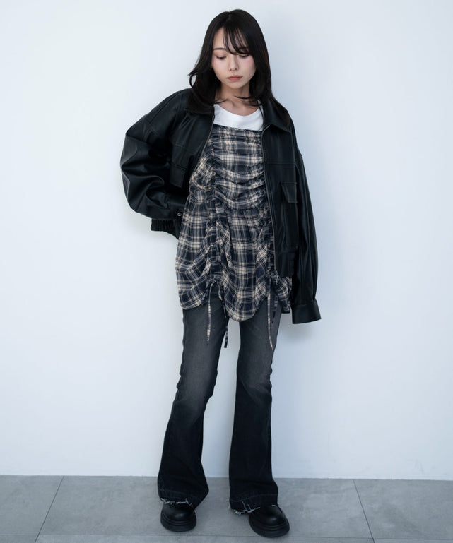 ブルーチェック１　モデル：159cm F着用