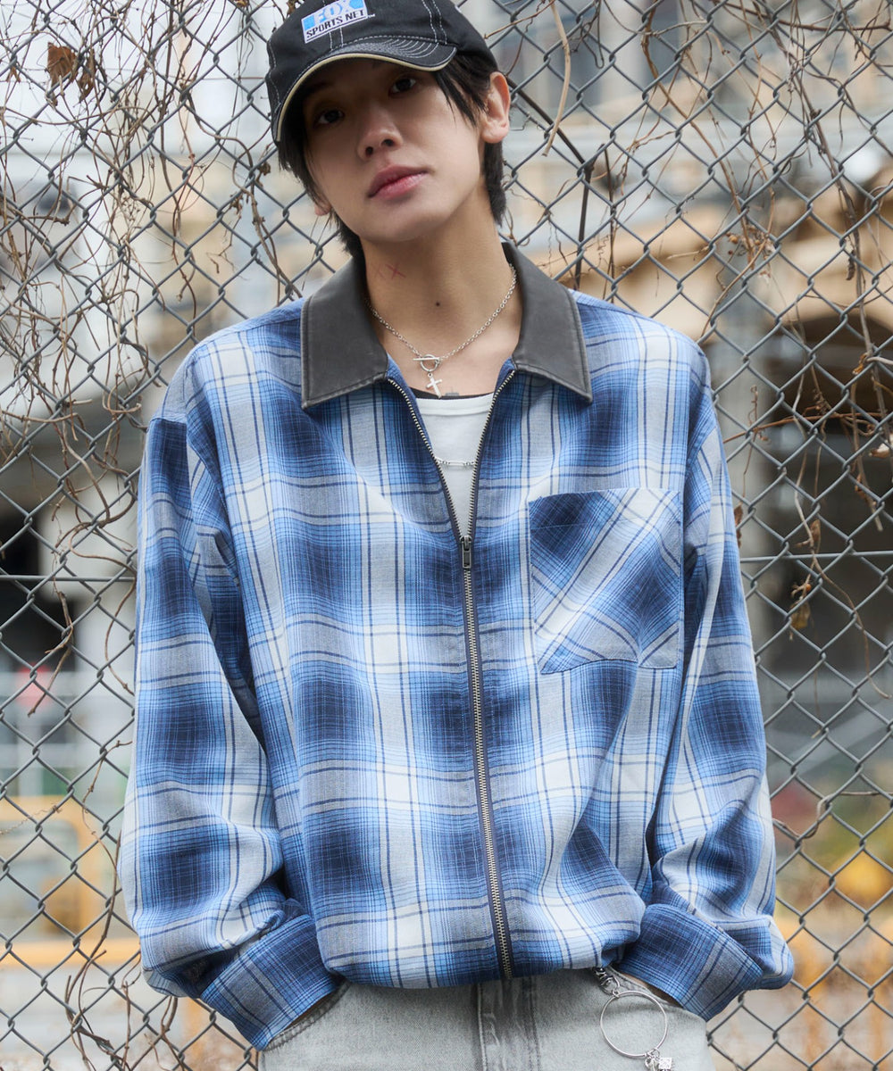 ブルーチェック1　モデル：175cm L着用