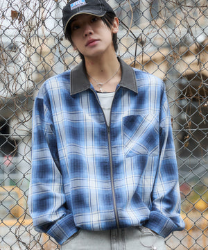 ブルーチェック1　モデル：175cm L着用