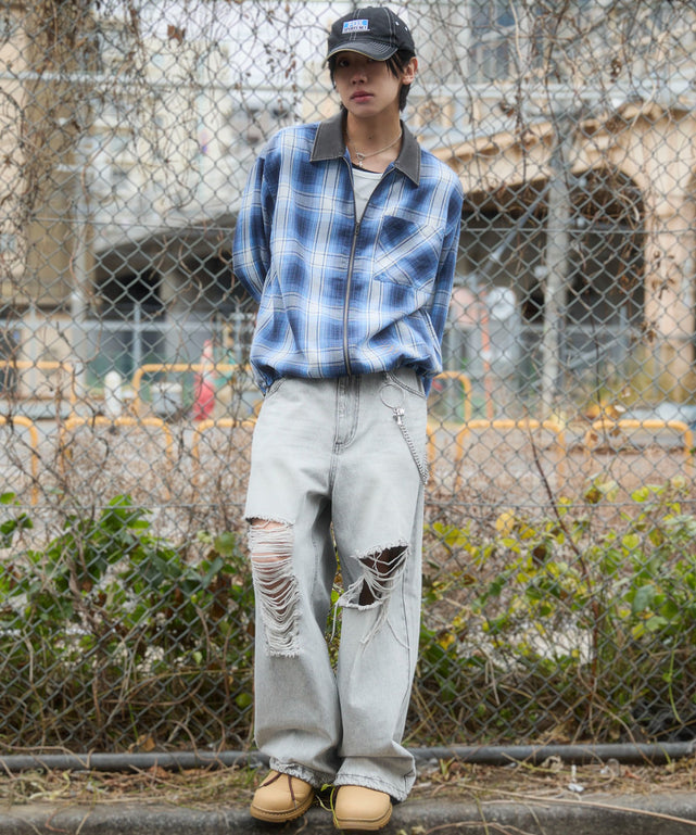 ブルーチェック1　モデル：175cm L着用