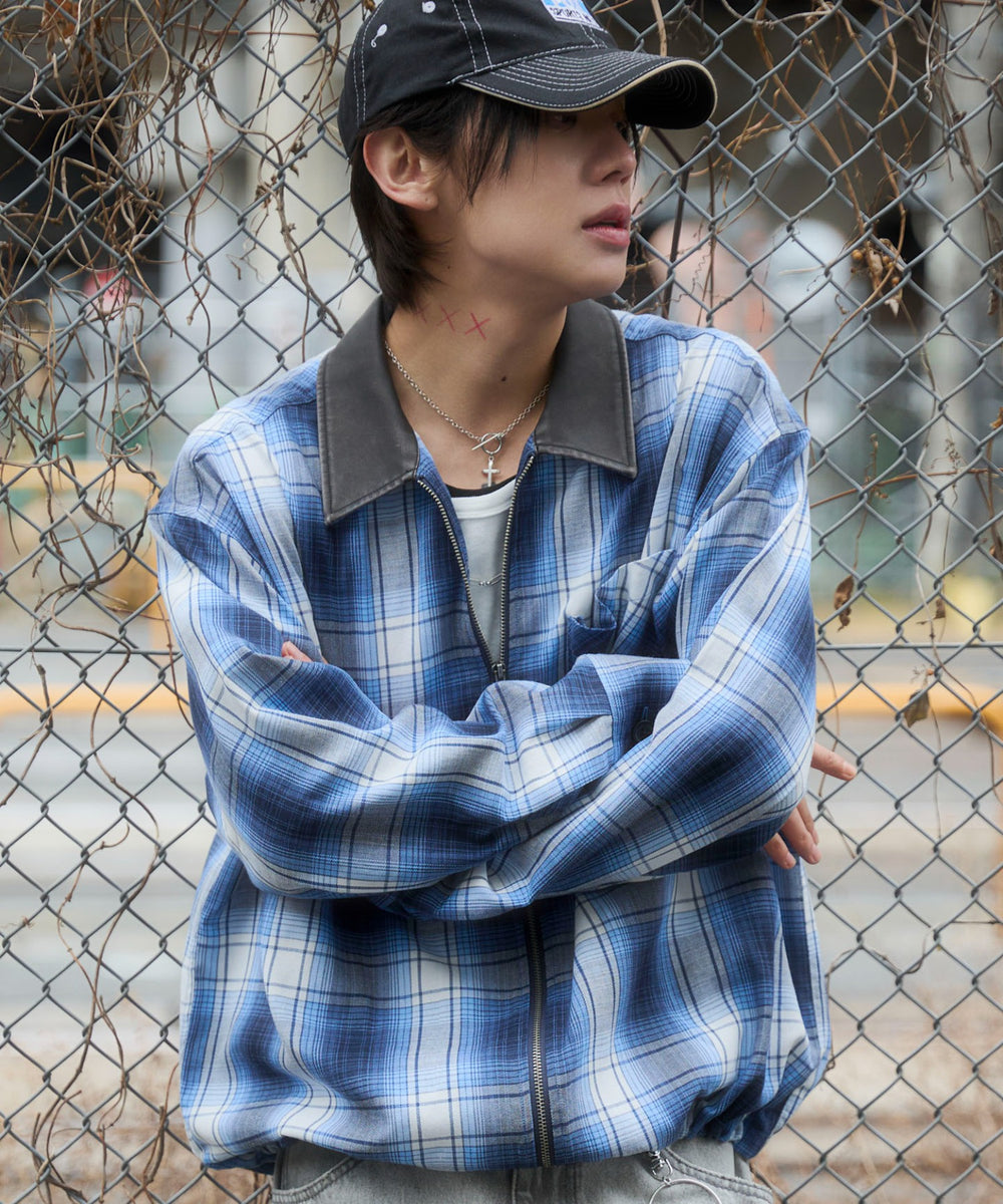 ブルーチェック1　モデル：175cm L着用