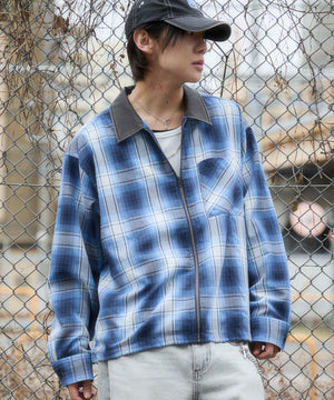 ブルーチェック1　モデル：175cm L着用