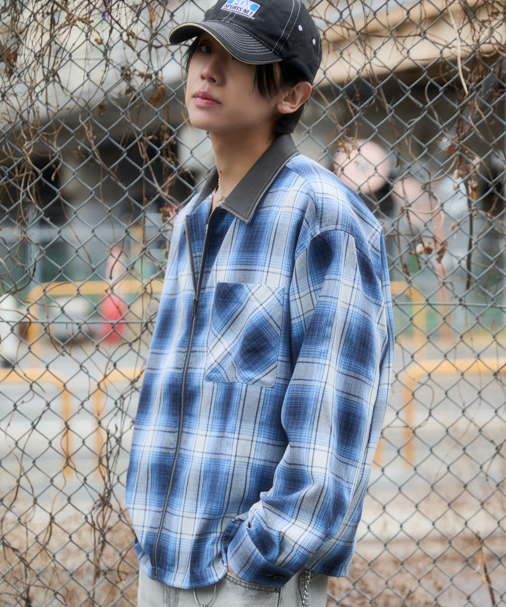 ブルーチェック1　モデル：175cm L着用