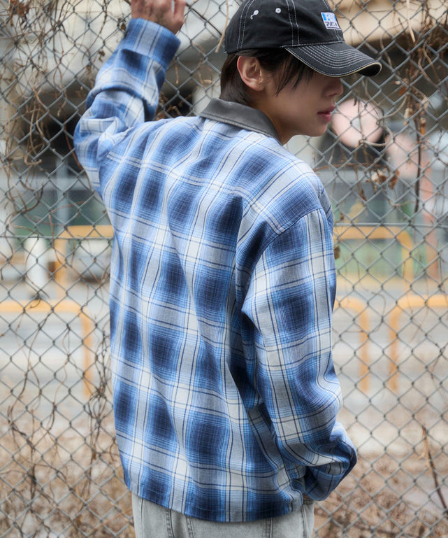 ブルーチェック1　モデル：175cm L着用
