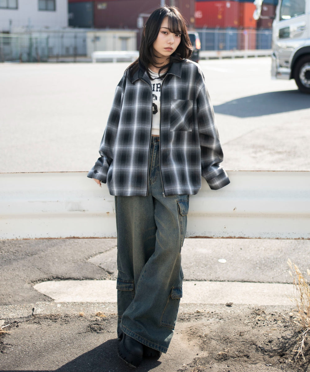 ブラックチェック１　モデル：159cm L着用