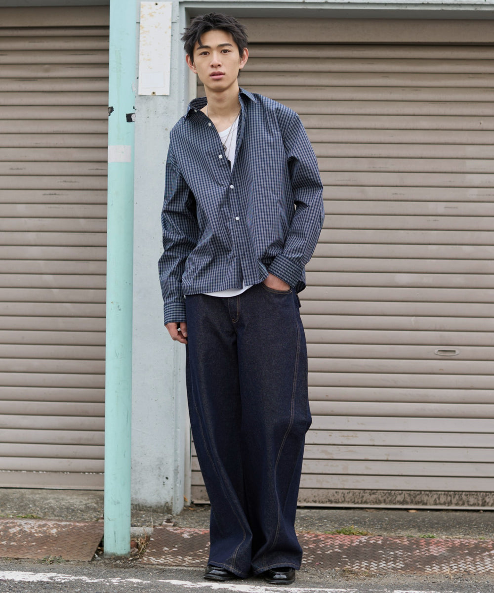 ブルーチェック1 モデル：181cm L着用