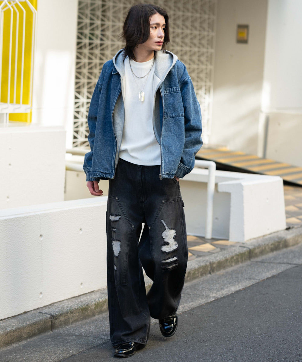 デニム中濃加工 モデル：182cm L着用