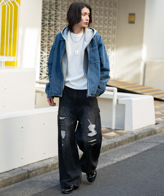 デニム中濃加工 モデル：182cm L着用