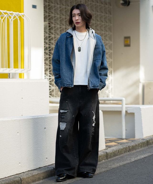 デニム中濃加工 モデル：182cm L着用