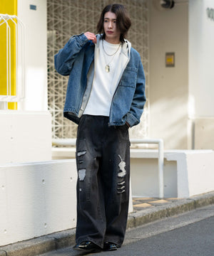 デニム中濃加工 モデル：182cm L着用