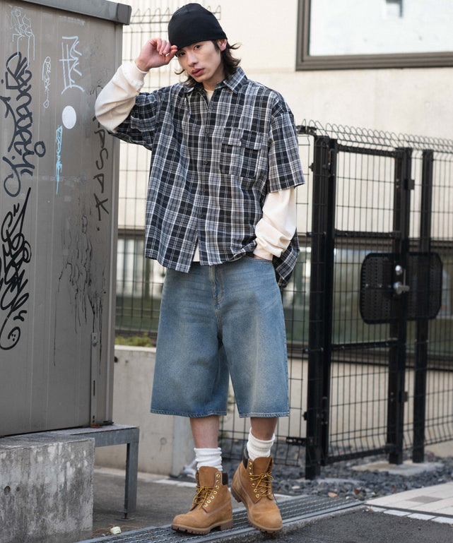 ブラックチェック1 モデル：182cm L着用