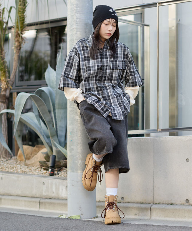 ブラックチェック モデル：159cm M着用