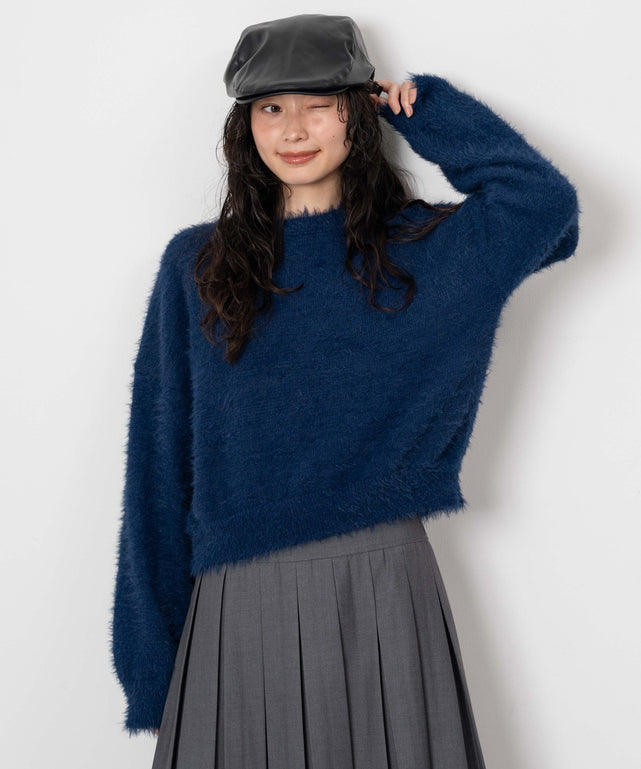 シャギーニットプルオーバー/ネイビー　モデル：161cm F着用