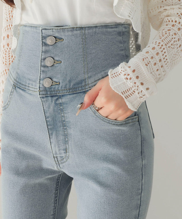 ハイウエストストレッチフレアデニムパンツ