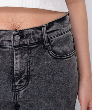 カットアウトリボンストレッチフレアデニムパンツ