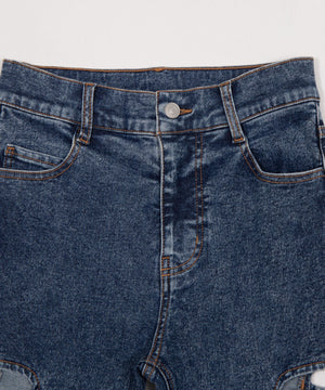 カットアウトリボンストレッチフレアデニムパンツ