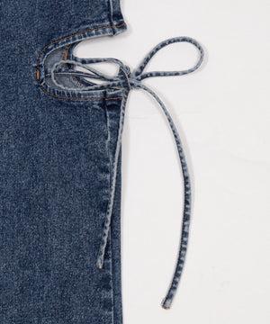 カットアウトリボンストレッチフレアデニムパンツ