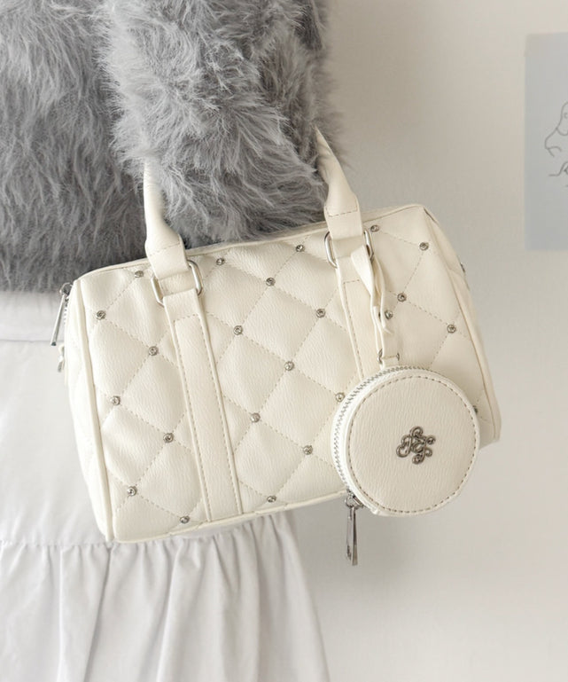 ポーチ付きキルティングボストンショルダー/ホワイト