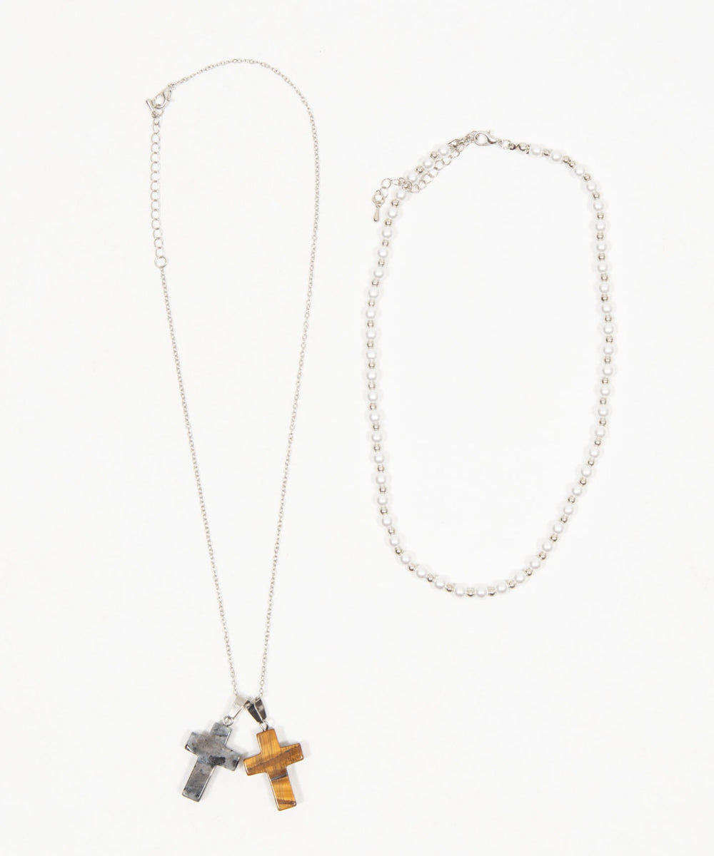 L2Pクロスパールレイヤードネックレス