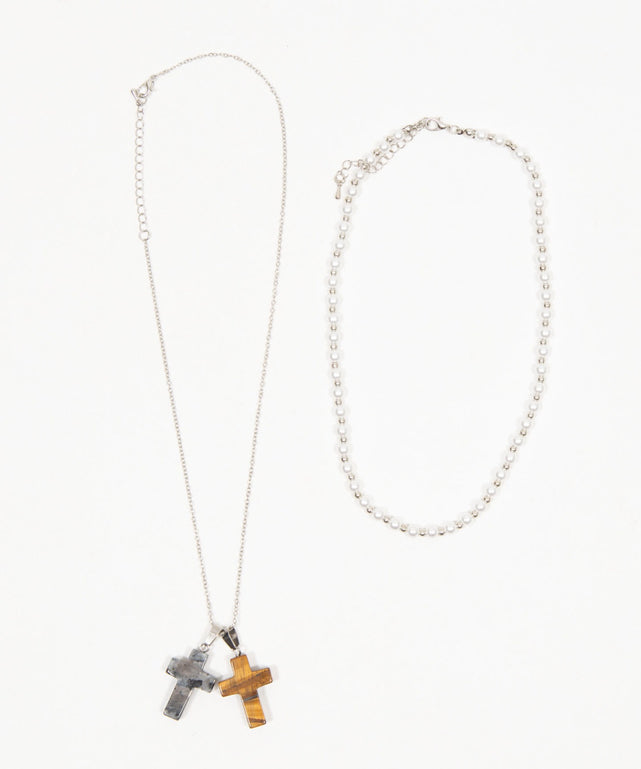 L2Pクロスパールレイヤードネックレス