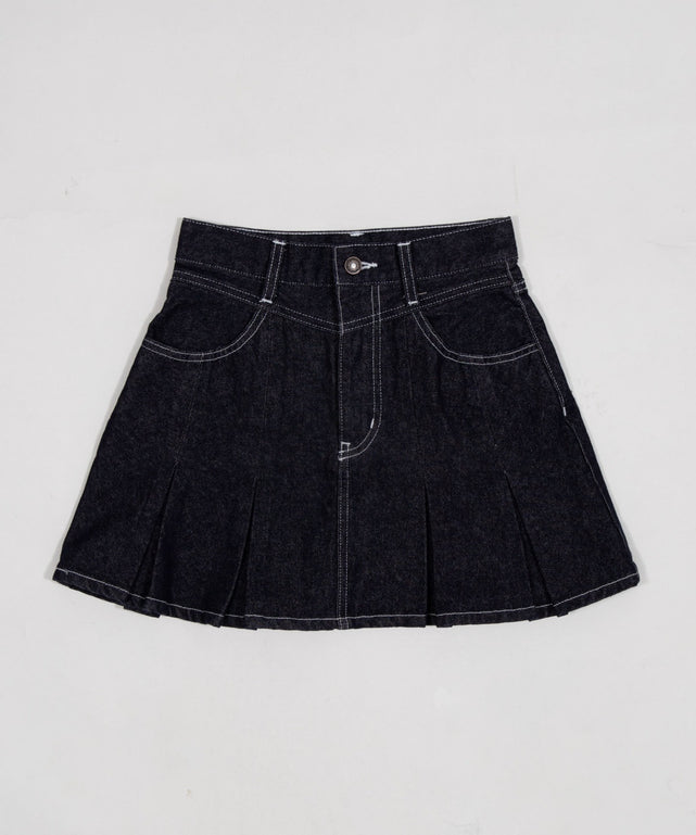 デニムプリーツミニスカート/デニムインディゴ