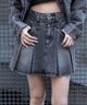 デニムプリーツミニスカート/ブラックソノタ　モデル：159cm M着用