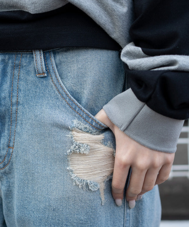 ダメージストレートデニムパンツ