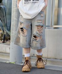 ダメージデニムハーフパンツ