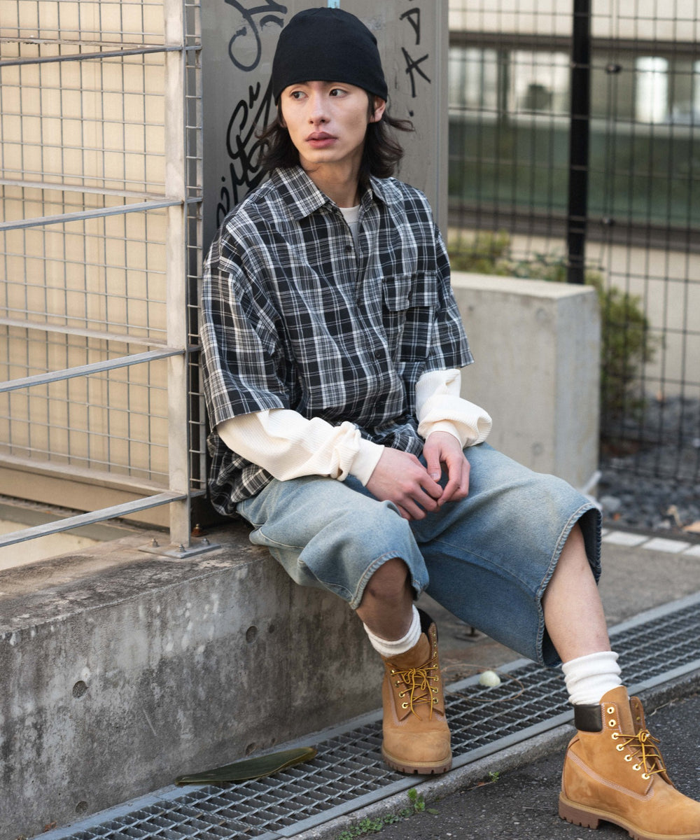 デニム中濃加工 モデル：182cm L着用