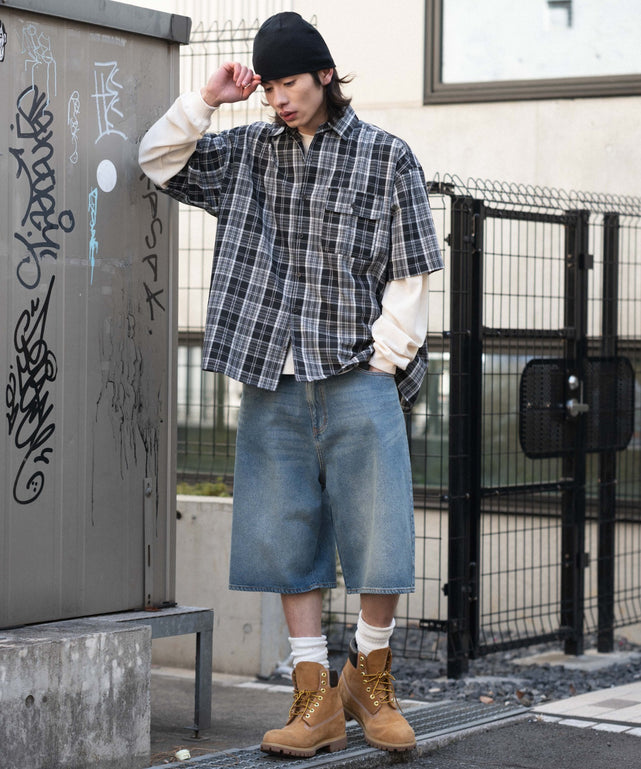 デニム中濃加工 モデル：182cm L着用