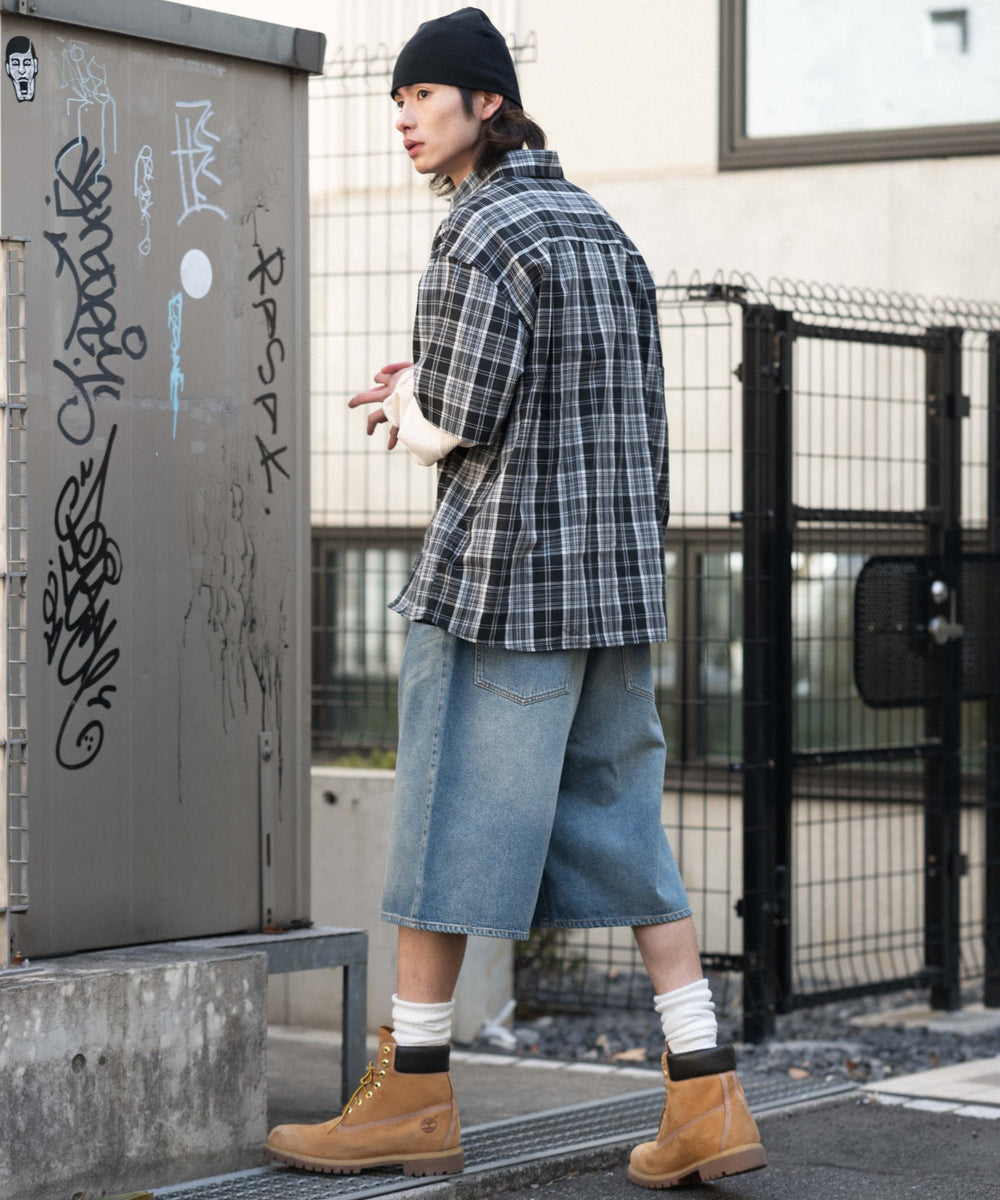 デニム中濃加工 モデル：182cm L着用