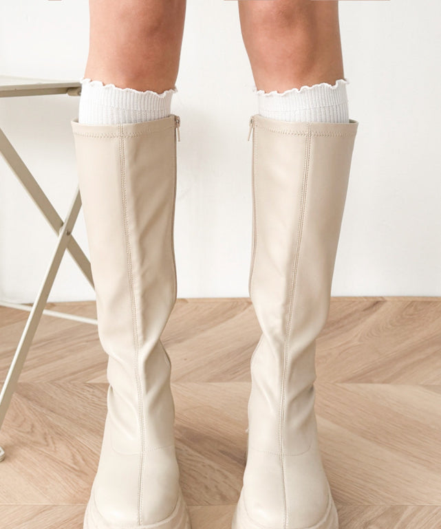 2wayメローリブハイソックス(23-25cm)/ホワイト