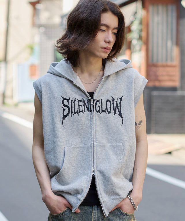 ノースリZIPパーカー/杢グレー モデル：182cm L着用