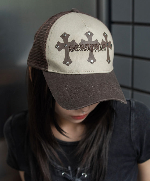 クロススタッズメッシュキャップ/ブラウン