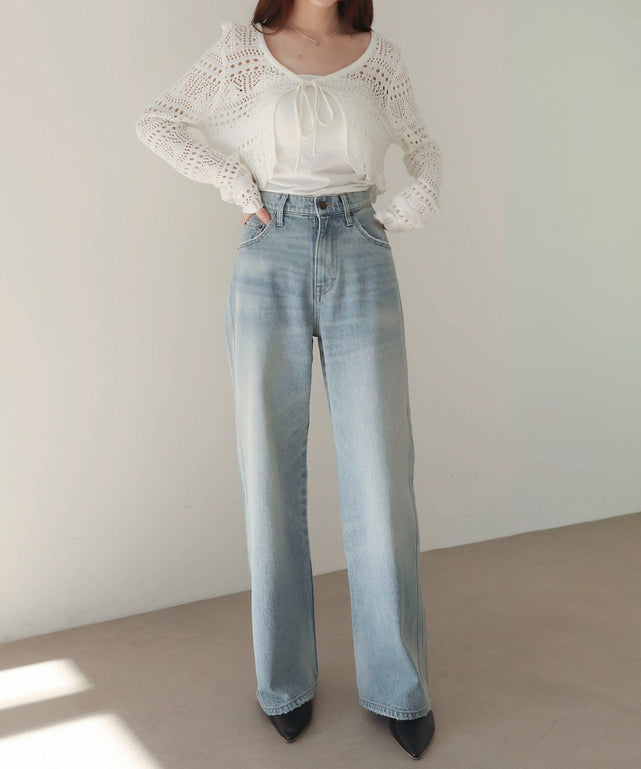 デニム淡加工 モデル：160cm M着用