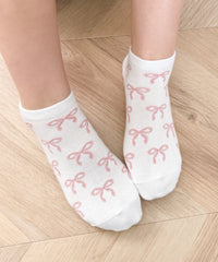 リボン総柄ショートソックス(23-25cm)