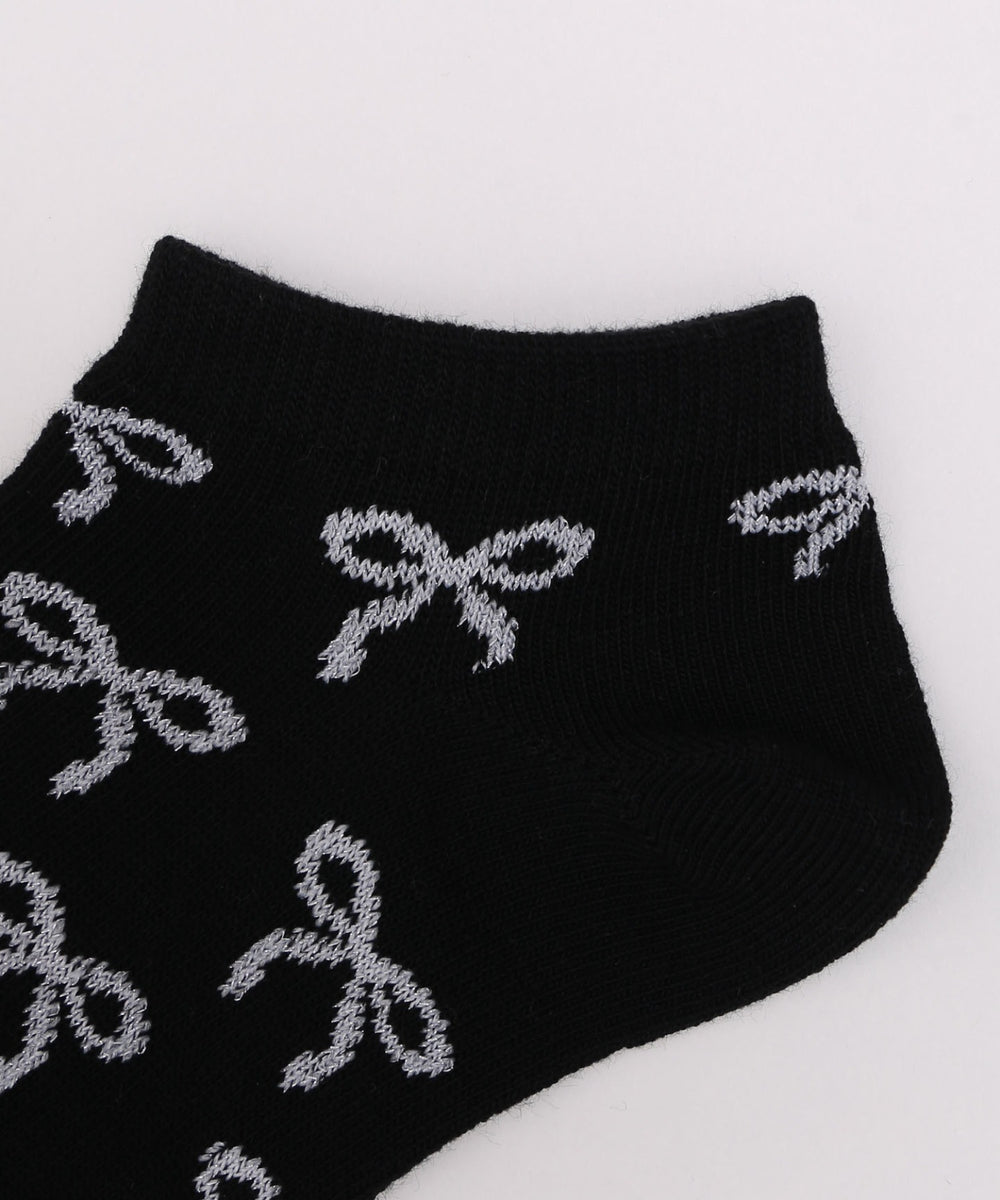 リボン総柄ショートソックス(23-25cm)