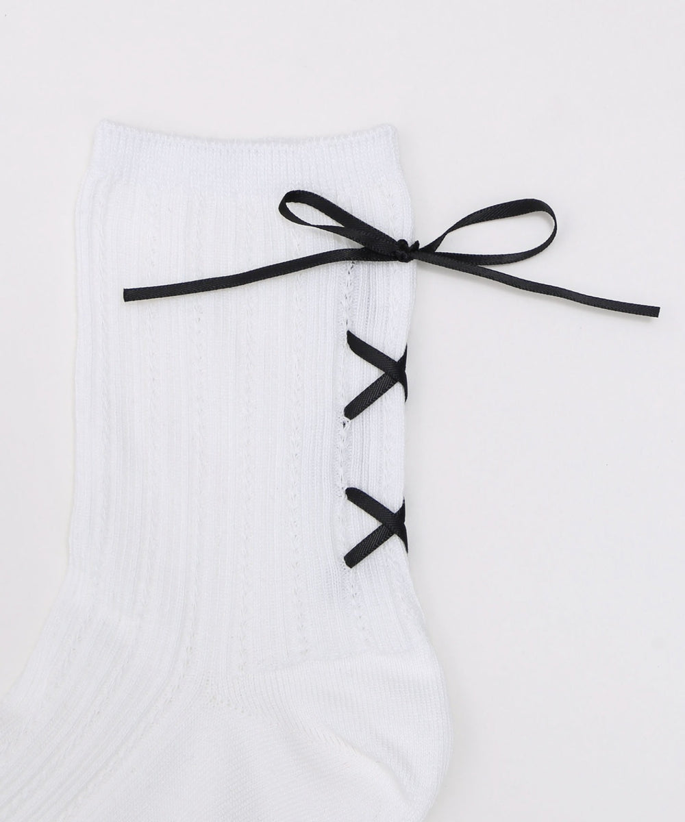 レースアップバックリボンソックス(23-25cm)