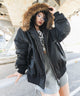 フェイクファーフードパファーブルゾン/ブラック　モデル：159cm F着用