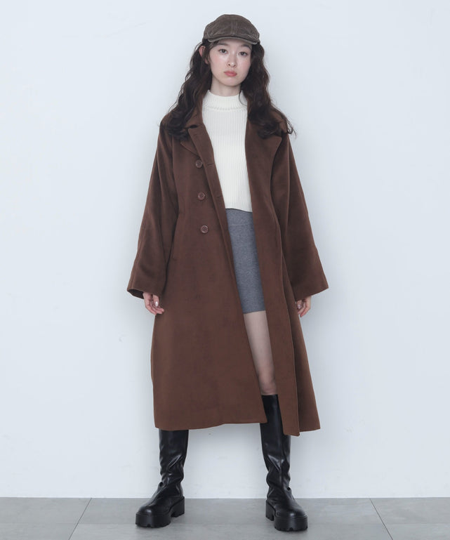オーバーサイズダブルロングコート/ブラウン　モデル：163cm M着用