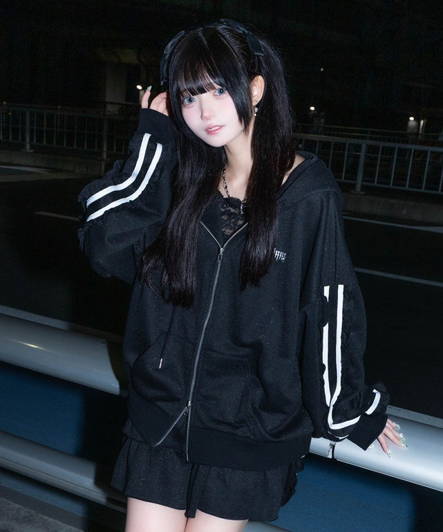 冬の夜空にお星様パーカー/ブラック